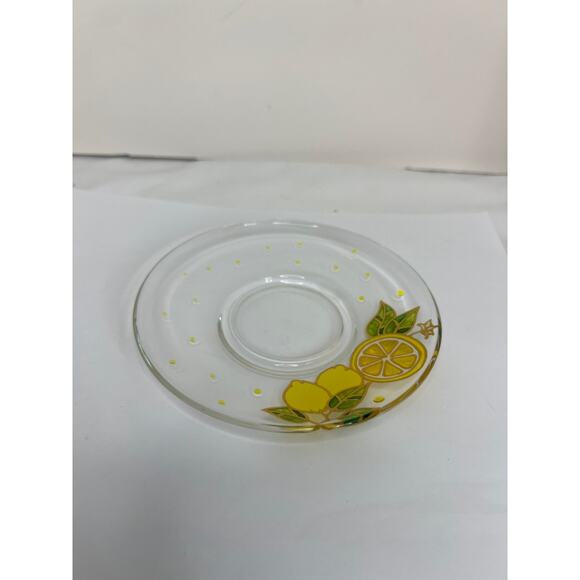 Lemons Cup And Saucer Set Yellow Glass Floral Vintage Retro Rare Find - Picture 4 of 16